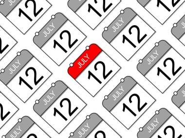 12 Temmuz. Eğik günlük takvimlerin kusursuz desenli arka planı. Son teslim tarihi.