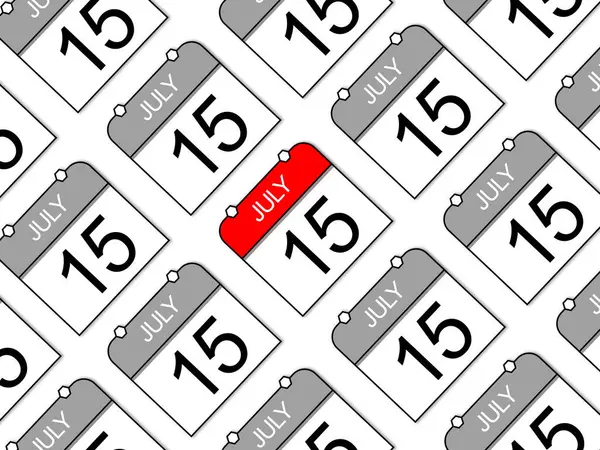 15 Temmuz, beyaz arka planda günlük takvim düzeni. Gün, ay, yıl.