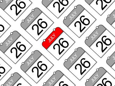 26 Temmuz, çapraz günlük takvim düzeni. Randevu zamanlaması.