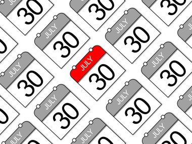 30 Temmuz, eğik günlük takvim düzeni, renk kontrastı için göze çarpıyor.