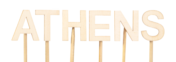 Yunanistan 'ın başkenti Atina, beyaz arka planda hafif ahşap harflerle, Avrupa odaklı kavramsal görsel kaynakla kuruldu
