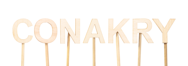 Conakry, capital of Guinea, written with wooden letters on white background, clean style for informative design