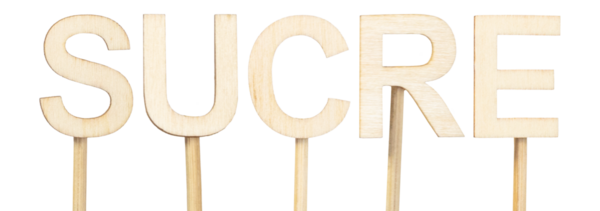 Sucre, Bolivya 'nın anayasal başkenti. Tarafsız beyaz arka plan, bilgilendirici ve kültürel görsel kaynak üzerine ahşap harflerle kurulmuş..