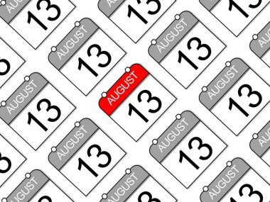 Kırmızı Vurgulanmış 13 Ağustos Takvimleri
