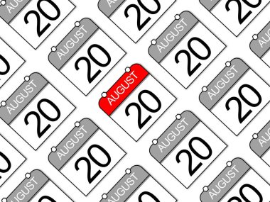 20 Ağustos, şebekede basit günlük takvimler, biri diğeriyle çelişiyor. Randevu zamanlaması.