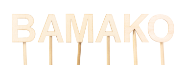 Mali 'nin başkenti Bamako, hafif bir ortamda el yapımı harflerle yazılmış tipografik tasarım.