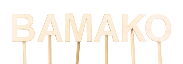 Mali 'nin başkenti Bamako, hafif bir ortamda el yapımı harflerle yazılmış tipografik tasarım.