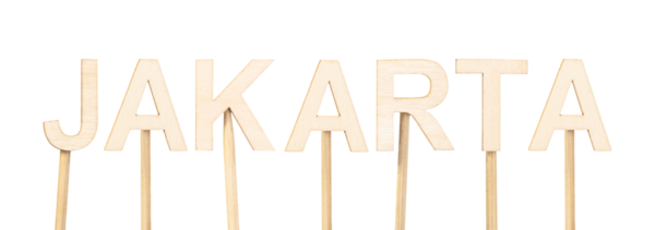 Endonezya 'nın başkenti Jakarta' nın ön yüzü, temiz ve simetrik kompozisyonda hafif harflerle birleştirilmiş.