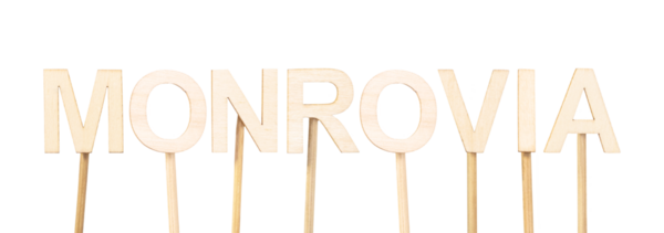 Liberya 'nın başkenti Monrovia' nın beyaz bir arkaplanda eşit olarak ayrıldığı açık harflerle ön metni.