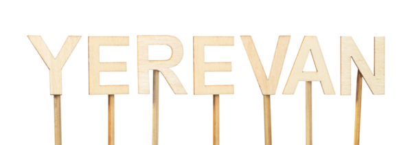 Erivan, Ermenistan 'ın başkenti, düzenli harfler ve beyaz arkaplan görüntüsü, bilgilendirici veya ticari kullanım için ideal