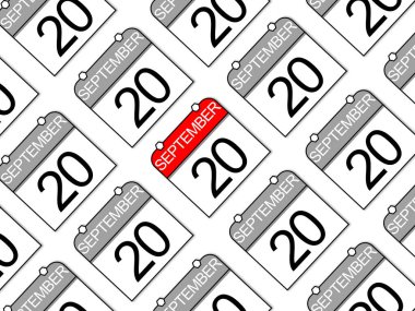 20 Eylül - Klasik günlük takvimsiz şablon geçmişi. Son teslim tarihi. Renk karşıtlığı.