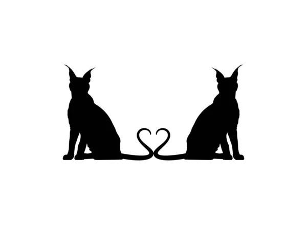 Pár Caracal Cat Silhouette Art Illusztráció Logo Pictogram Weboldal Vagy — Stock Vector