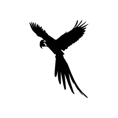 Logo, Pictogram, Resim, Web sitesi veya Grafik Tasarım Elementi için Uçan Macaw Kuş Silueti. Vektör İllüstrasyonu 