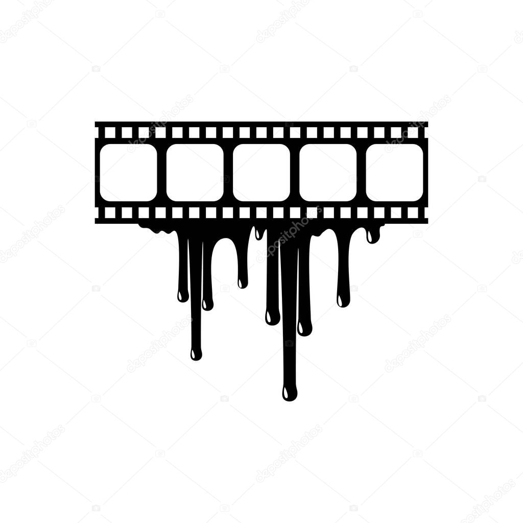 Silhouette of the Bloody Filmstrip Sign for Movie Icon Symbol with Genre Horror, Thriller, Gore, Sadistic, Splatter, Slasher, Mystery, Scary or Halloween Poster Film Movie. Vector Illustration