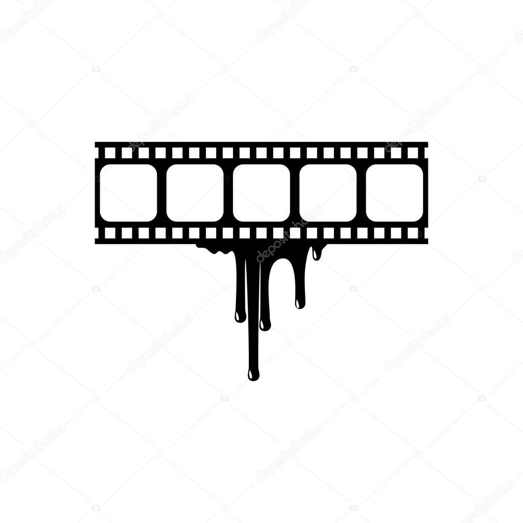 Silhouette of the Bloody Filmstrip Sign for Movie Icon Symbol with Genre Horror, Thriller, Gore, Sadistic, Splatter, Slasher, Mystery, Scary or Halloween Poster Film Movie. Vector Illustration