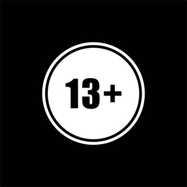 Sign of Adult Only for Thirteen Plus or 13 Plus Age. Age Rating Icon Symbol. Vector Illustration