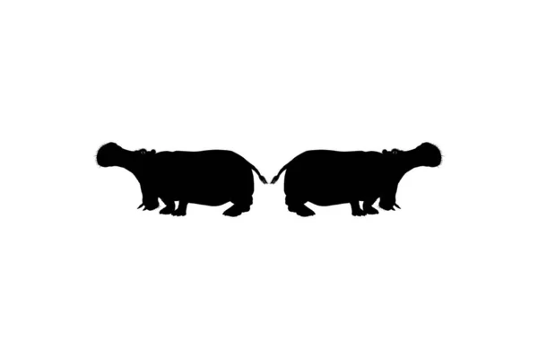 Coppia Hippopotamus Hippopotamus Amphibius Silhouette Logo Illustrazione Arte Icona Simbolo — Vettoriale Stock