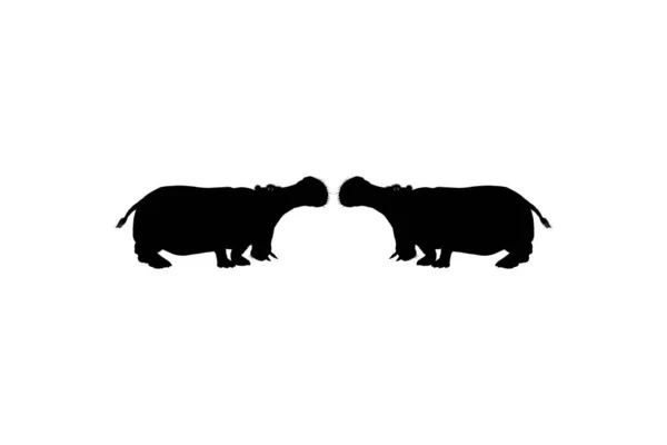 Coppia Hippopotamus Hippopotamus Amphibius Silhouette Logo Illustrazione Arte Icona Simbolo — Vettoriale Stock