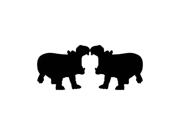 Пара Силуэтов Гиппопотама Hippopotamus Художественного Оформления Иконы Пиктограммы Элемента Графического — стоковый вектор