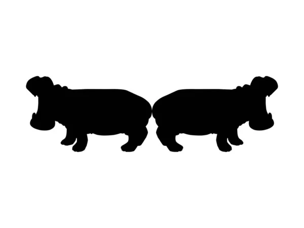 Pair Hippopotamus Hippopotamus Amphibius Silhouette Logo Art Illustration Icon Symbol — Stock Vector