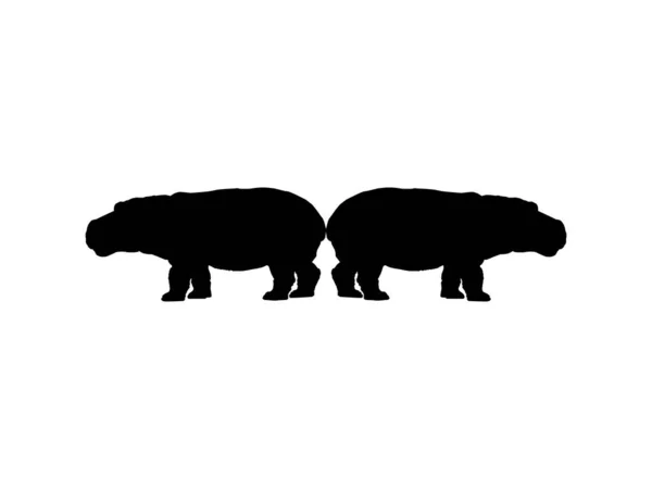 Pareja Del Hippopotamus Hippopotamus Amphibius Silueta Para Logo Ilustración Arte — Vector de stock