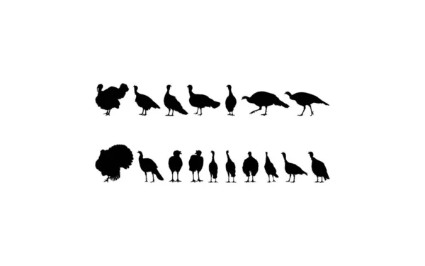 Flock Turkey Silhouette Art Illustration Pictogram Graphic Design Element Turkey — Stockvector