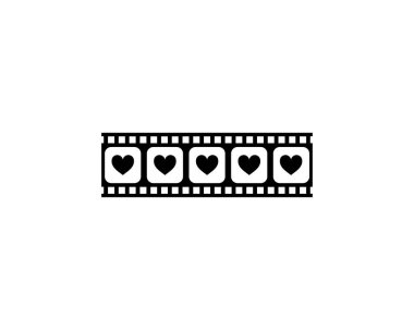 Heart Shape in the Filmstrip Silhouette, Movie sign for Romantic or Romance or Valentine Series, Love or Like Level Icon Sembol for Romantizm Film Story. Vektör İllüstrasyonu