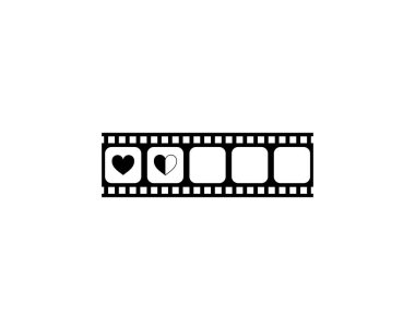 Heart Shape in the Filmstrip Silhouette, Movie sign for Romantic or Romance or Valentine Series, Love or Like Level Icon Sembol for Romantizm Film Story. Vektör İllüstrasyonu