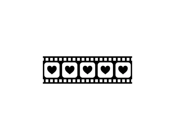 Heart Shape in the Filmstrip Silhouette, Movie sign for Romantic or Romance or Valentine Series, Love or Like Level Icon Sembol for Romantizm Film Story. Vektör İllüstrasyonu