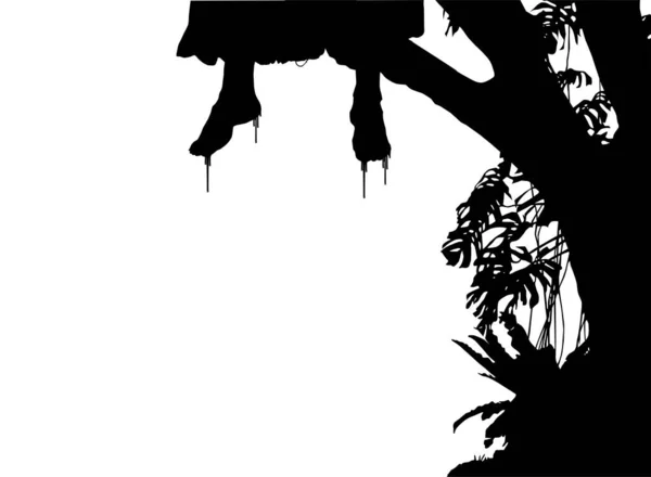 Повесил Кровавую Женщину Ноги Дерево Драматические Кривые Ужасные Страшные Мистические — стоковый вектор