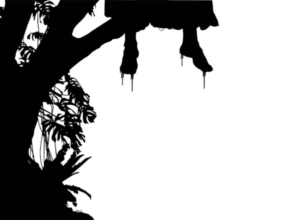 Κρεμασμένα Ματωμένα Γυναικεία Πόδια Στο Δέντρο Δραματική Ανατριχιαστική Τρομακτική Τρομακτική — Διανυσματικό Αρχείο