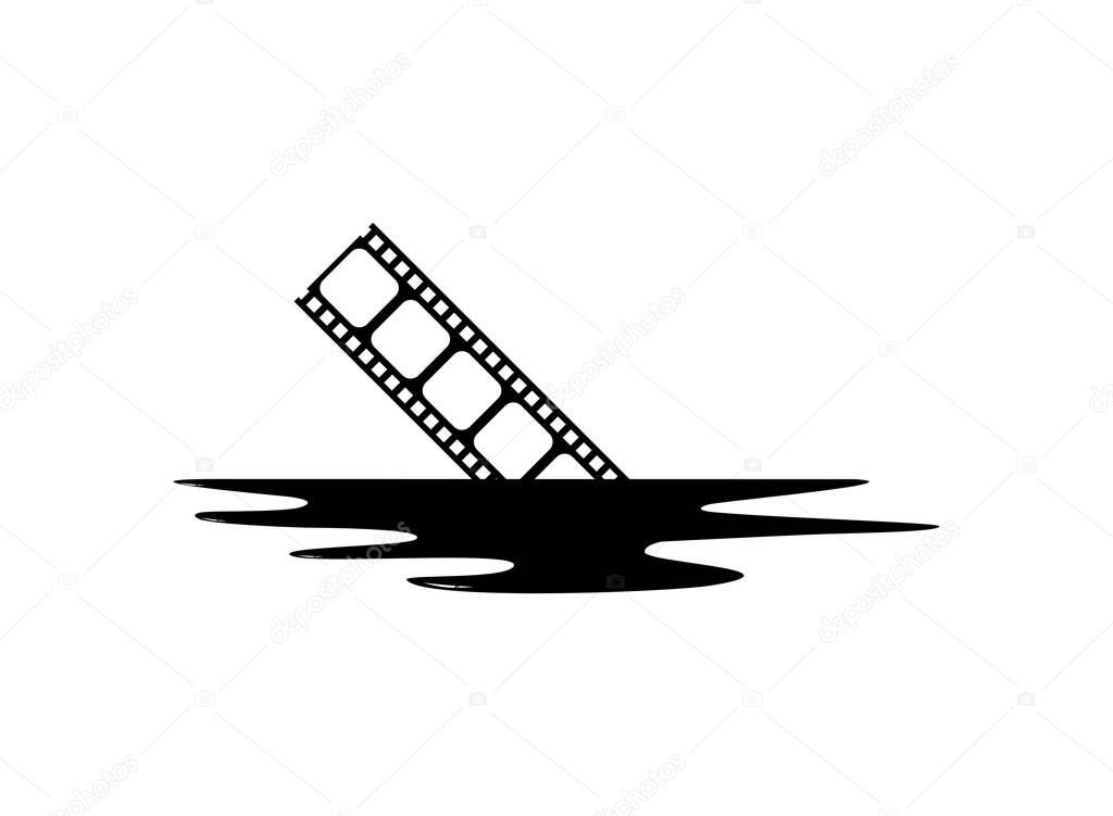 Silhouette of the Bloody Filmstrip Sign for Movie Icon Symbol with Genre Horror, Thriller, Gore, Sadistic, Splatter, Slasher, Mystery, Scary or Halloween Poster Film Movie. Vector Illustration