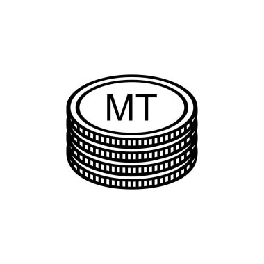 Mozambik Para Birimi Sembolü, Mozambik Metik Simgesi, MZN İşareti. Vektör İllüstrasyonu