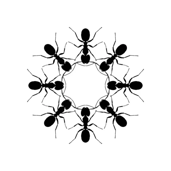 Kolonie Van Het Mierensilhouet Cirkelvorm Samenstelling Voor Art Illustratie Logo — Stockvector