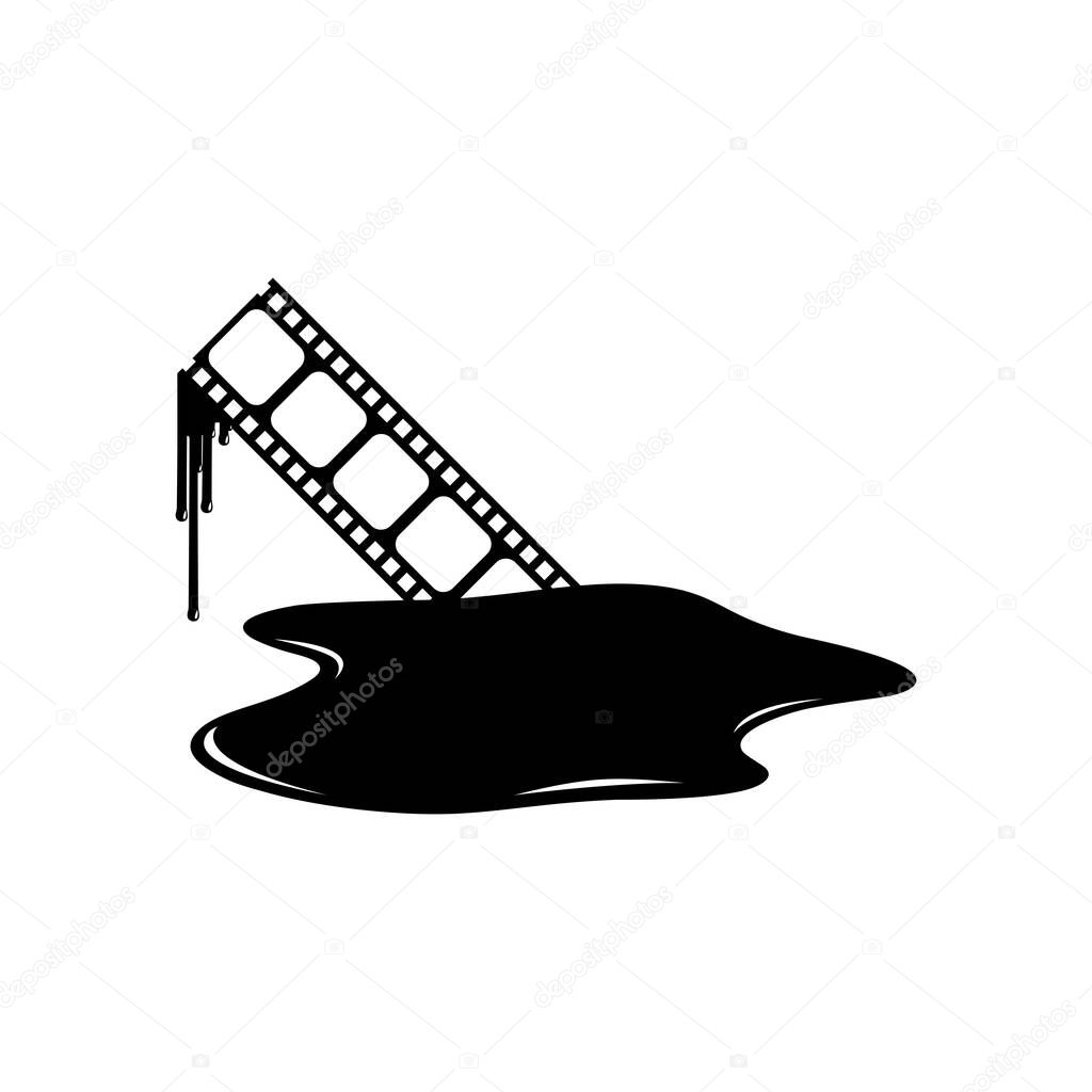 Silhouette of the Bloody Filmstrip Sign for Movie Icon Symbol with Genre Horror, Thriller, Gore, Sadistic, Splatter, Slasher, Mystery, Scary or Halloween Poster Film Movie. Vector Illustration