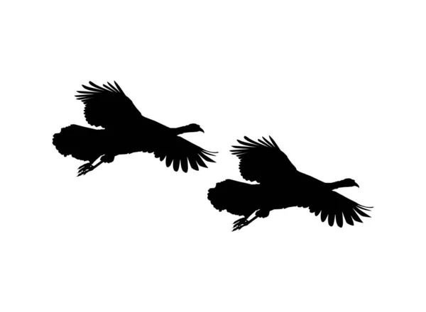 Pair Flying Turkey Silhouette Art Illustration Pictogram Graphic Design Element — 스톡 벡터