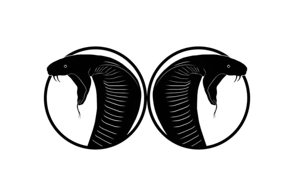 King Cobra Silueta Doble Cabeza Círculo Para Tipo Logotipo Ilustración — Vector de stock