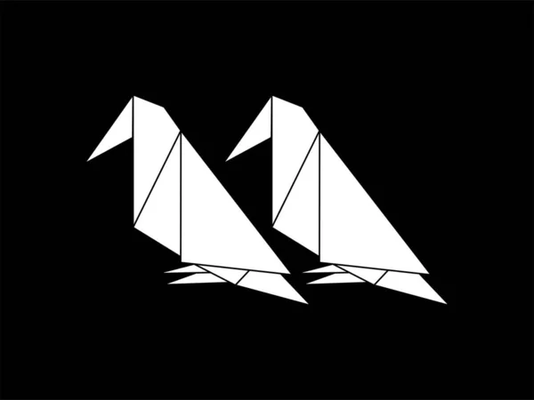 Logo Grafik Tasarım Elementi Için Kuş Çokgen Çizimi Çifti Vektör — Stok Vektör
