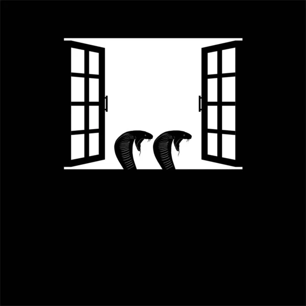 Cabeça Rei Cobra Serpente Silhueta Windows Sinistro Horror Assustador Mistério — Vetor de Stock
