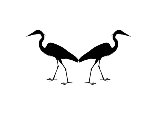 Pair Black Heron Bird Egretta Ardesiaca Black Egret Silhouette Art — 스톡 벡터