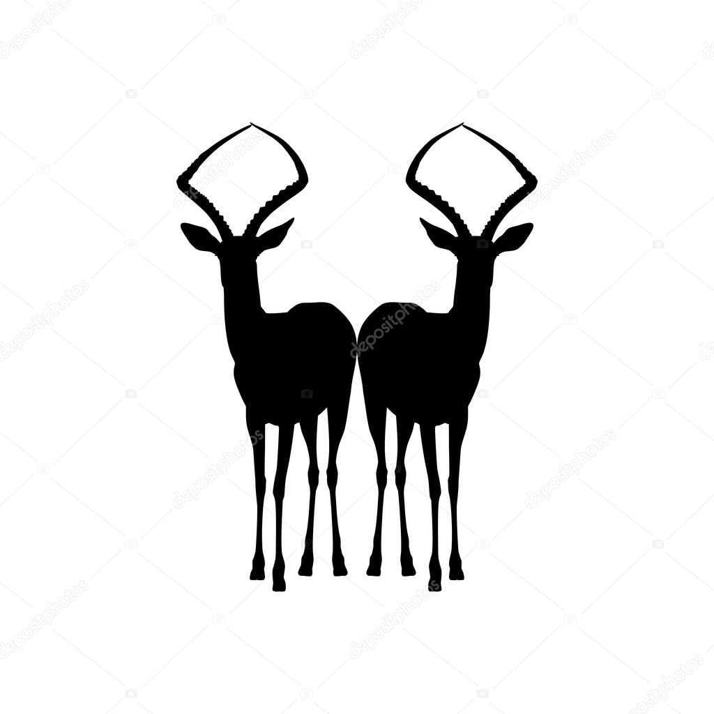 Pair of the Antelope Silhouette for Logo Type, Art Illustration, Pictogram, Apps, Website, or Graphic Design Element. Vector Illustration