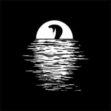 Kral Kobra Canavar Dev Sunset View Silhouette 'de. Ürkütücü, Korkunç, Ürkütücü, Gizemli, veya Suç Çizimi. Korku Filmi veya Film Posteri Tasarım Elemanı için Sanat Resimleri. Vektör İllüstrasyonu