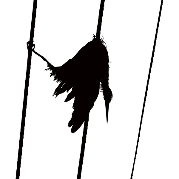 Dead Bird Electrical Wire Silhouette Illustration Based Photography 사기적 — 스톡 벡터