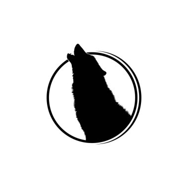 Logo Tipi için Çember Deliğinden Kurdun Silueti Kalkın. Vektör İllüstrasyonu