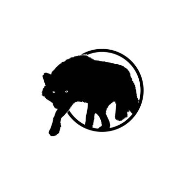 Logo Tipi için Çember Deliğinden Kurdun Silueti Kalkın. Vektör İllüstrasyonu