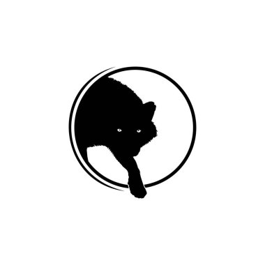Logo Tipi için Çember Deliğinden Kurdun Silueti Kalkın. Vektör İllüstrasyonu