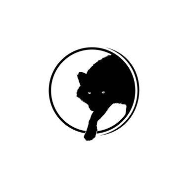 Logo Tipi için Çember Deliğinden Kurdun Silueti Kalkın. Vektör İllüstrasyonu