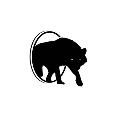 Logo Tipi için Çember Deliğinden Kurdun Silueti Kalkın. Vektör İllüstrasyonu