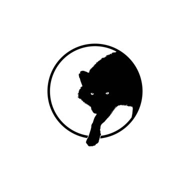 Logo Tipi için Çember Deliğinden Kurdun Silueti Kalkın. Vektör İllüstrasyonu