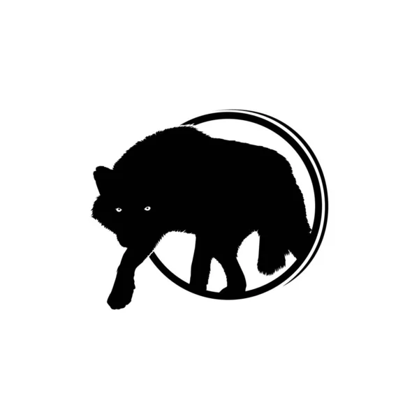 Silhouette Loup Lève Toi Trou Cercle Pour Type Logo Illustration — Image vectorielle